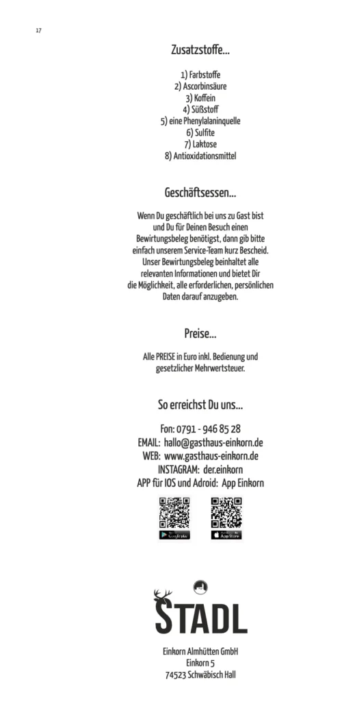 Speisekarte Einkorn Restaurant - Hostel – Seite 18 von 18