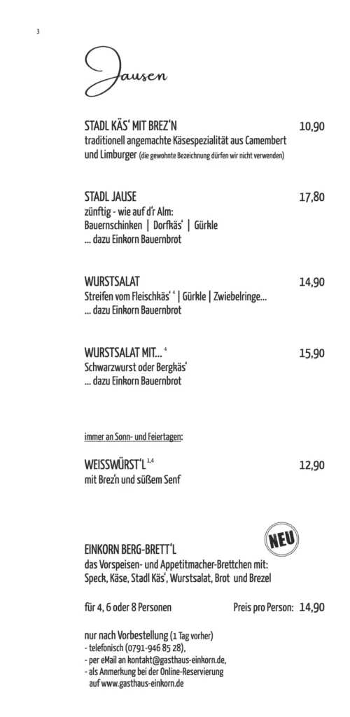 Speisekarte Einkorn Restaurant - Hostel – Seite 4 von 18